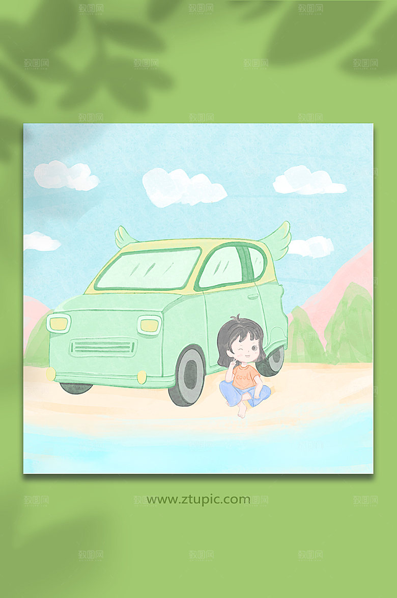原创插画女孩旅游旅行人物插画