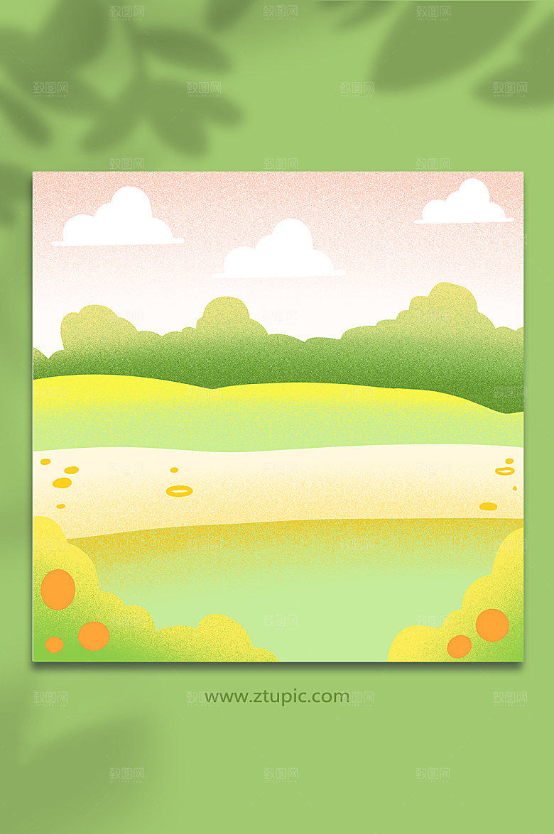 手绘卡通田园秋天野外插画背景