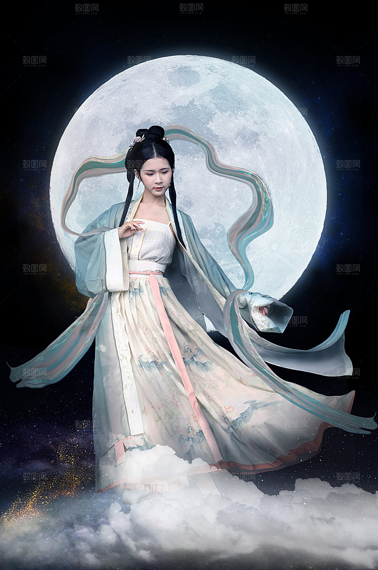 汉服人物中秋节精修嫦娥摄影图素材