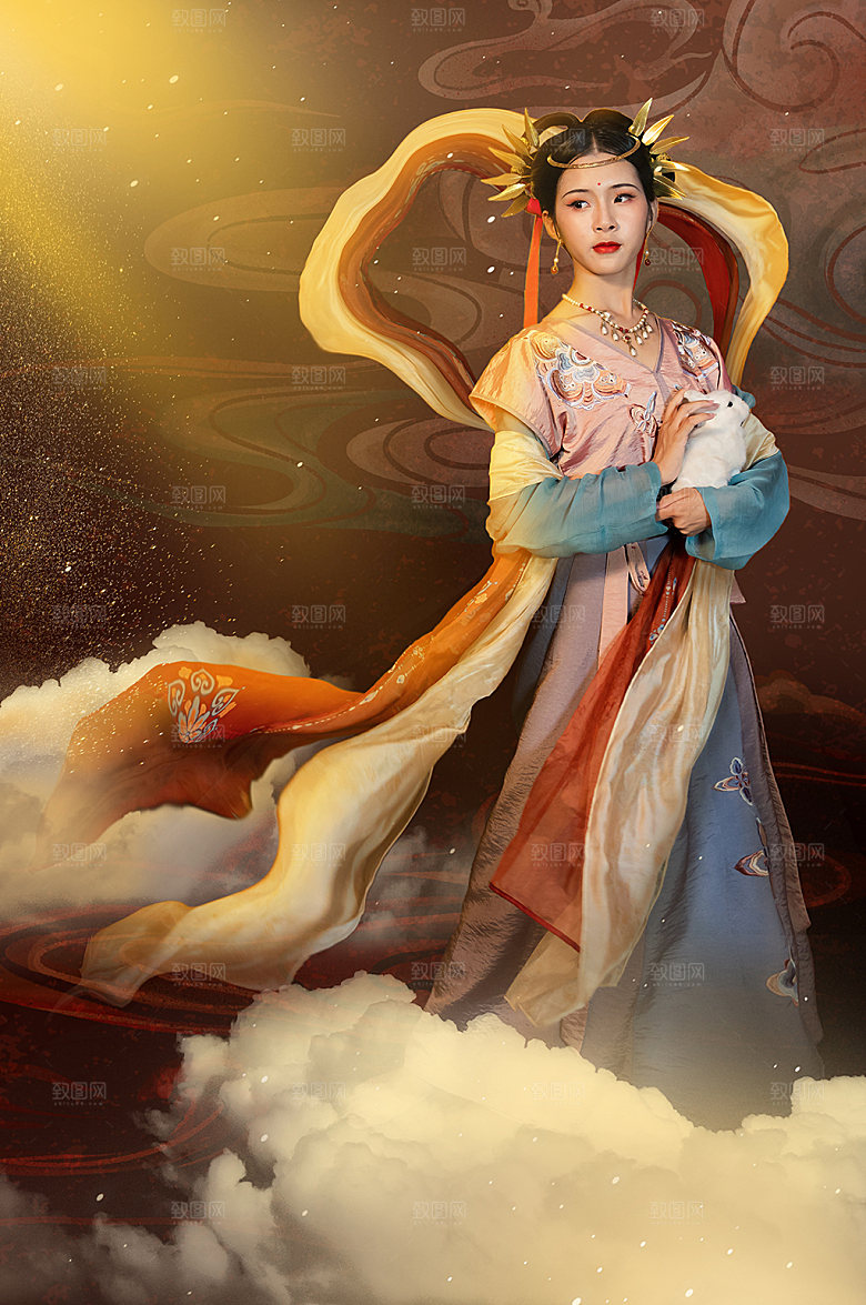 敦煌汉服女性人物嫦娥精修摄影图片