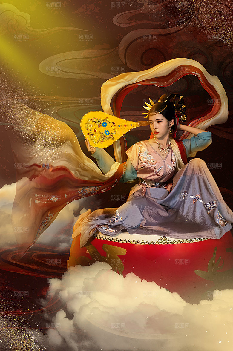 汉服女性国潮人物嫦娥精修摄影图片