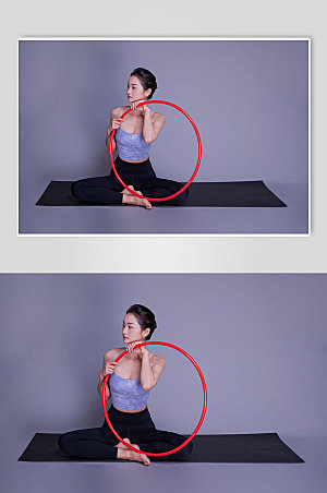 手持呼啦圈瑜伽锻炼商用人物摄影图