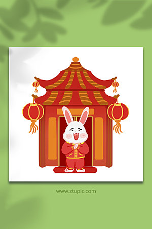 卡通手绘百年兔年喜庆商业插画