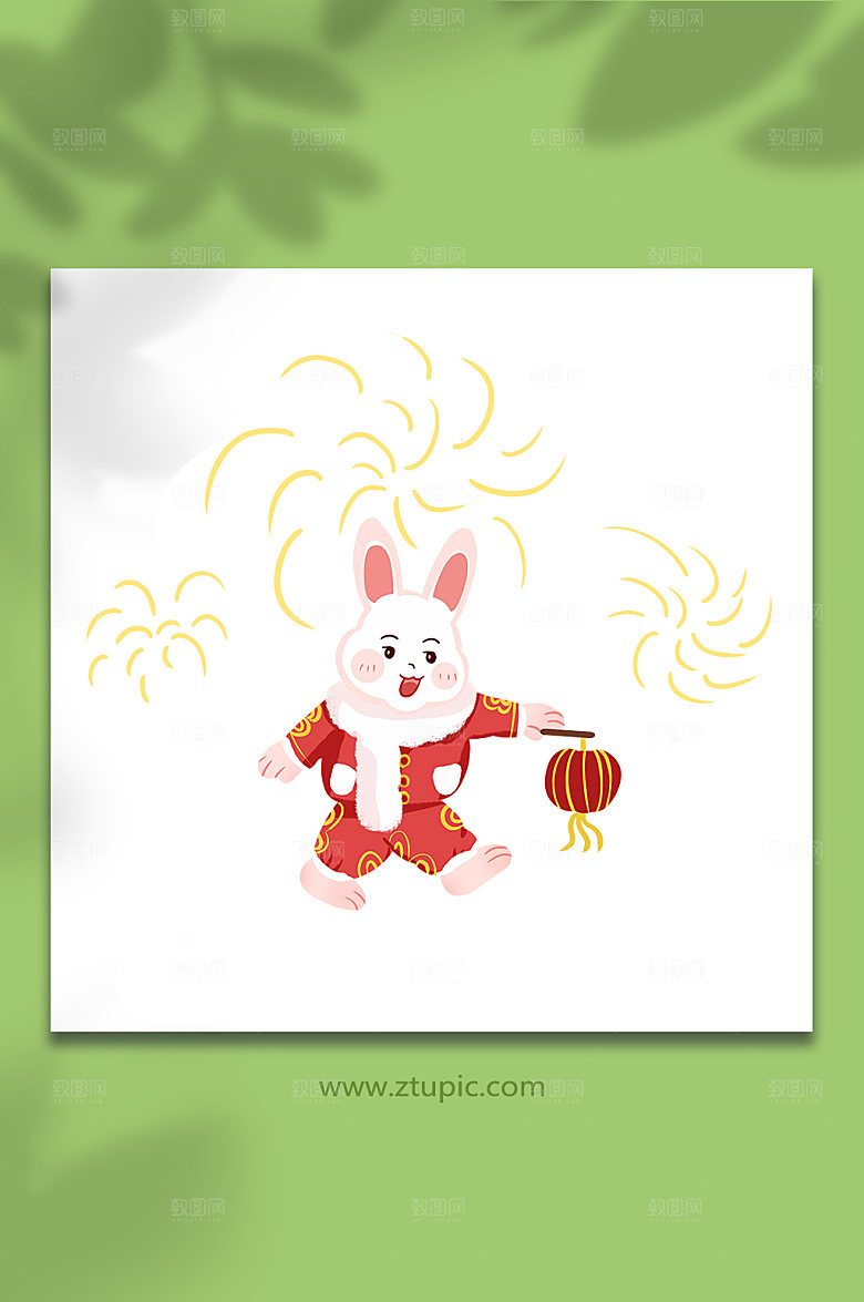 手绘商业新年喜庆新年兔年插画