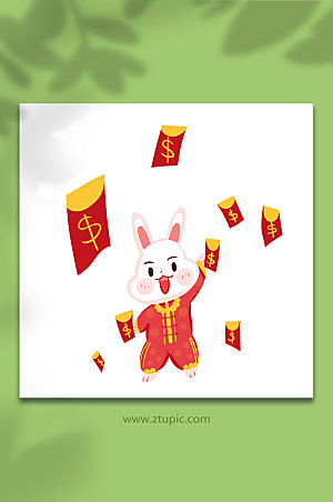 兔年卡通手绘红包新年喜庆插画