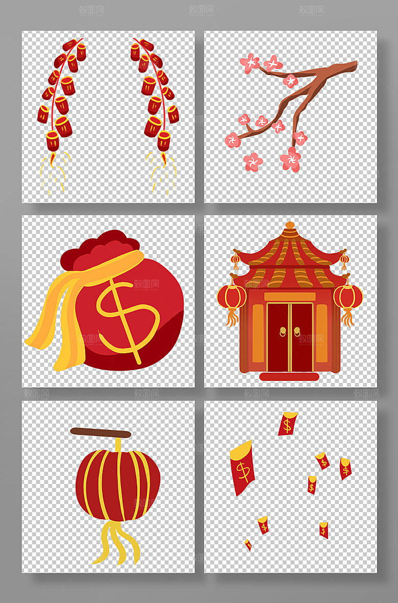 兔年喜庆插画新年装饰背景插画元素