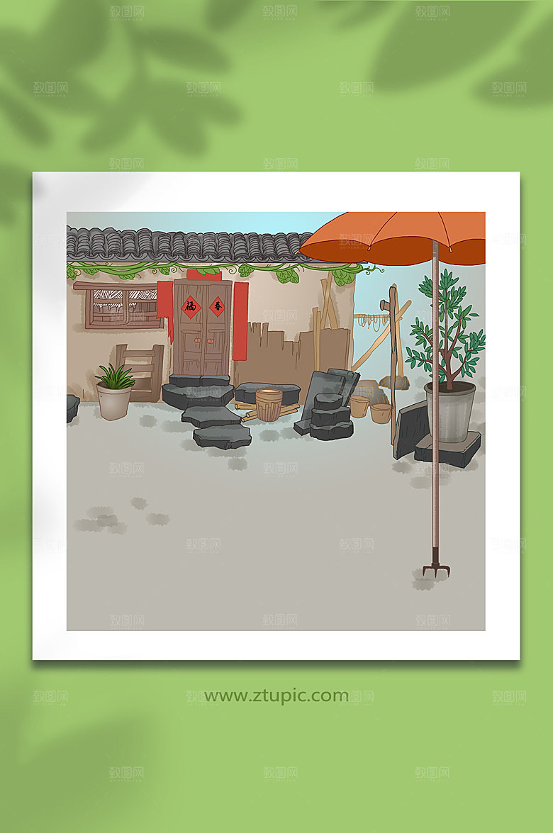 中式插画美食手工艺人物插画背景