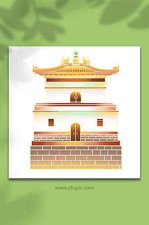 手绘卡通鼓楼钟楼北京城市建筑插画