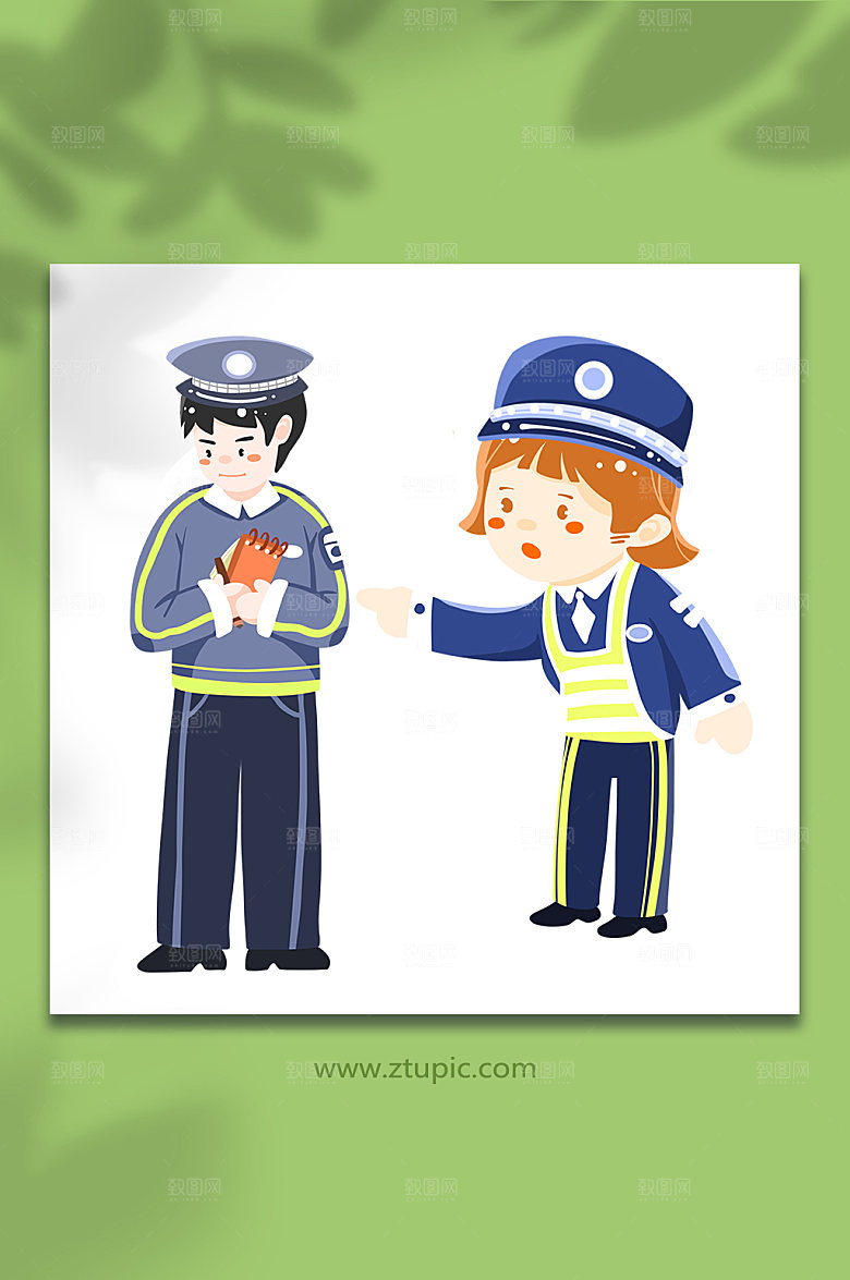 手绘男交警女交警人物原创插画元素