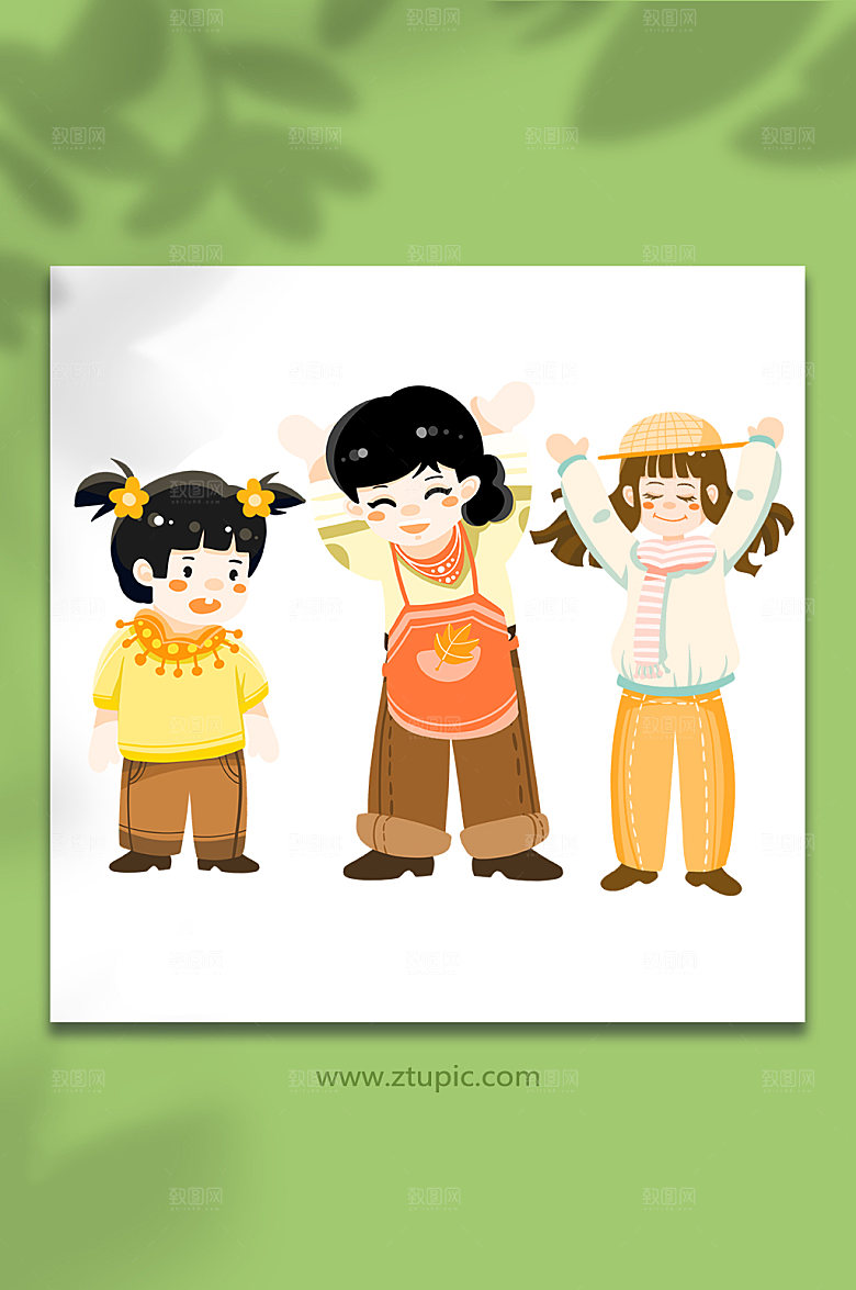 手绘可爱女孩举手人物卡通插画元素