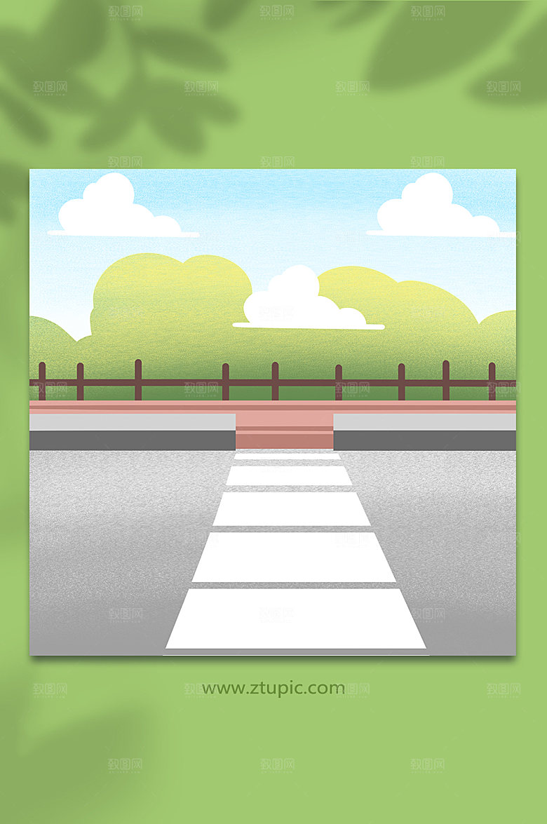 手绘可爱卡通马路斑马线背景插画