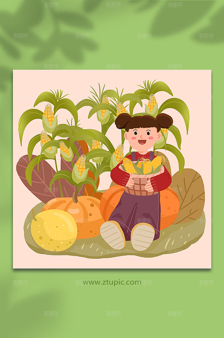 卡通手绘秋季秋分节气人物插画