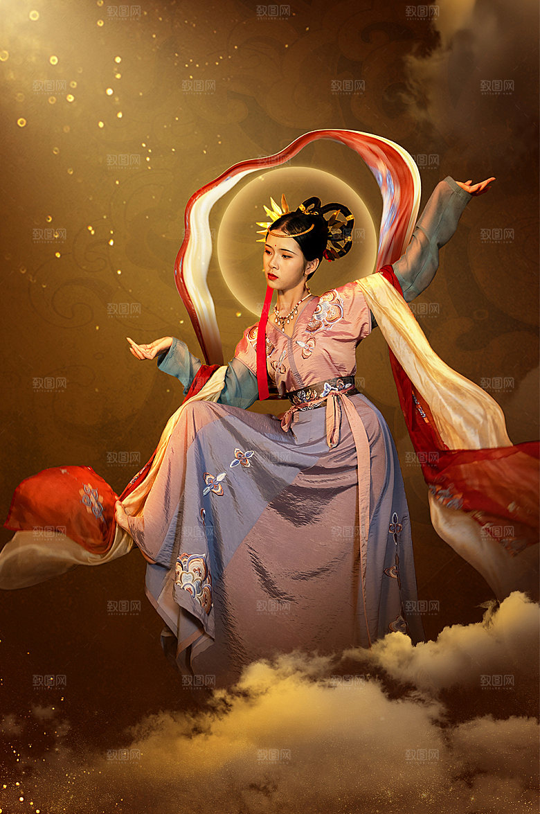 敦煌飞天国风人物精修精修摄影图片