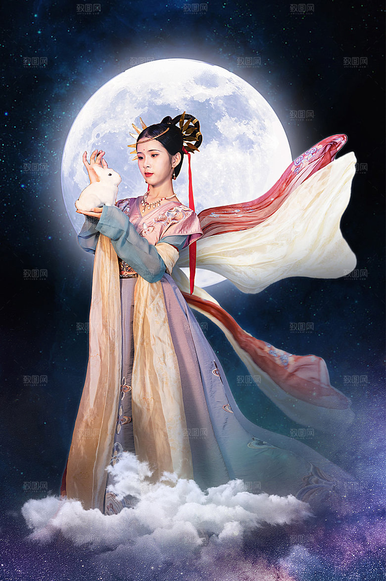 中秋节汉服人物敦煌嫦娥精修摄影图片