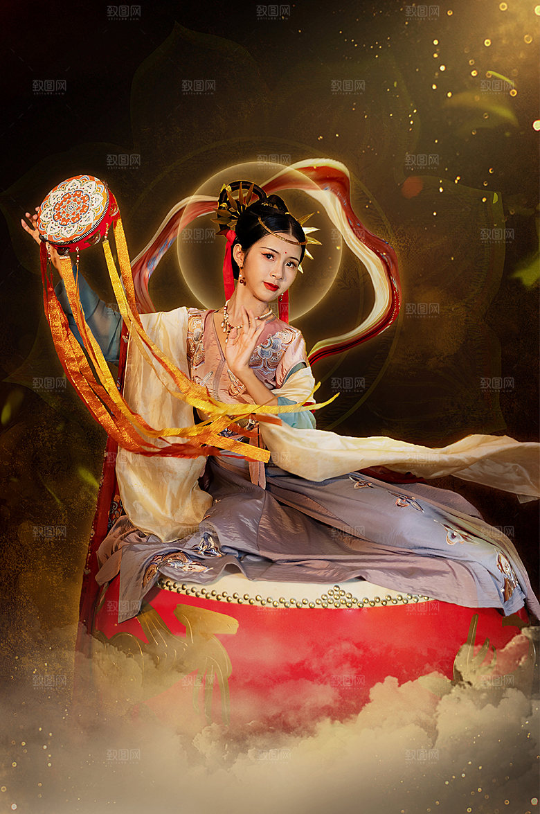 精美敦煌风手鼓汉服人物摄影图片
