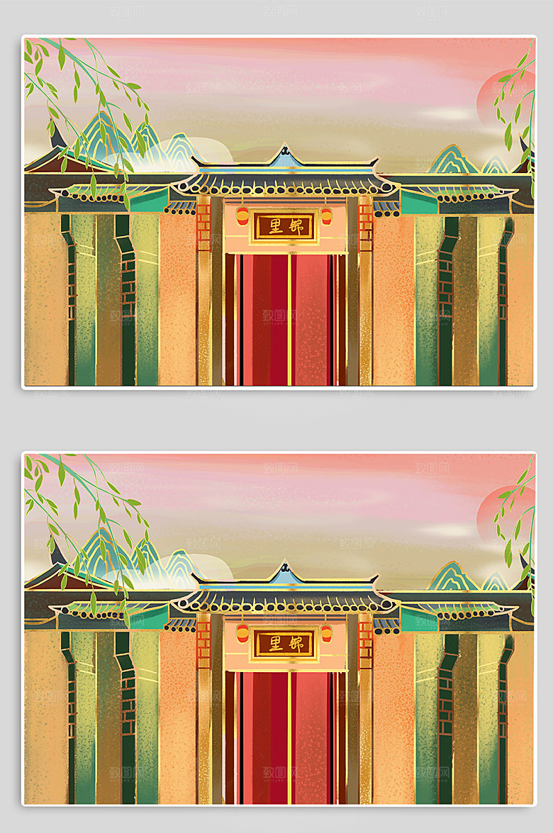 手绘卡通成都城市地标建筑插画
