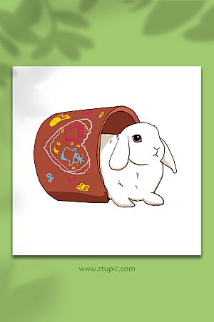 原创手绘可爱小白兔兔子动物插画