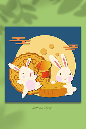 卡通可爱兔子AI矢量中秋节插画