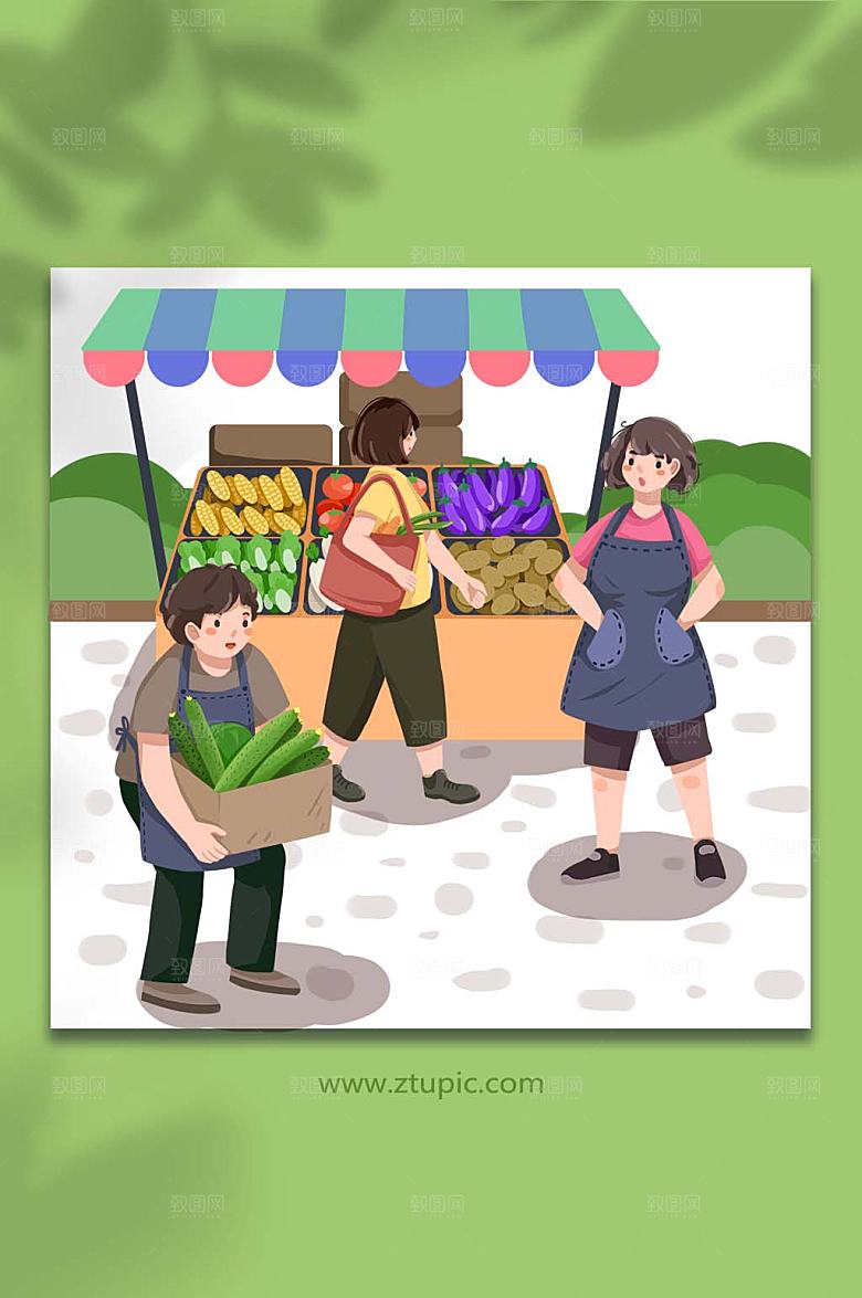 卡通蔬菜摆摊地摊人物商业插画