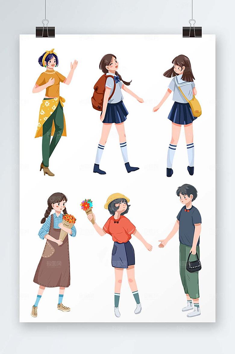 手绘摆摊人物商业插画人物元素