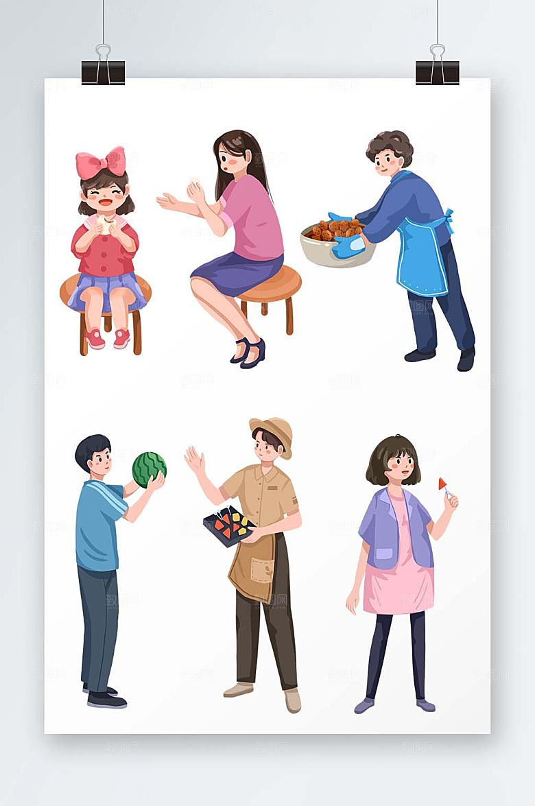 手绘摆摊商业插画人物卡通元素