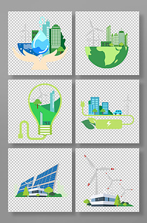 卡通矢量节约能源保护环境插画