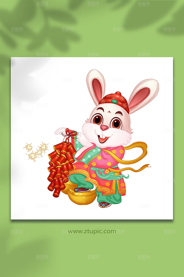 手绘兔年卡通新年形象人物插画元素