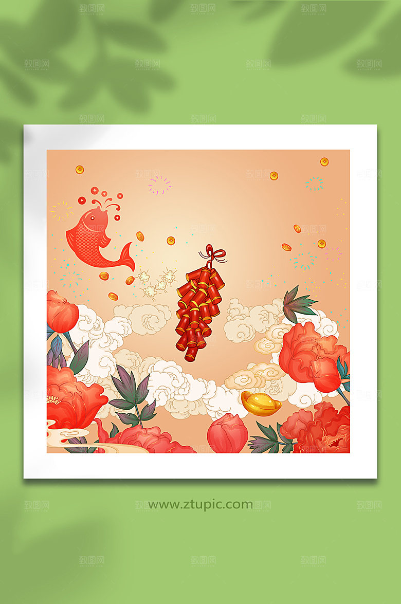 手绘原创卡通兔年新年插画背景