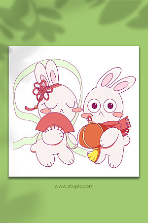 兔年新年双兔临门春节元素插画