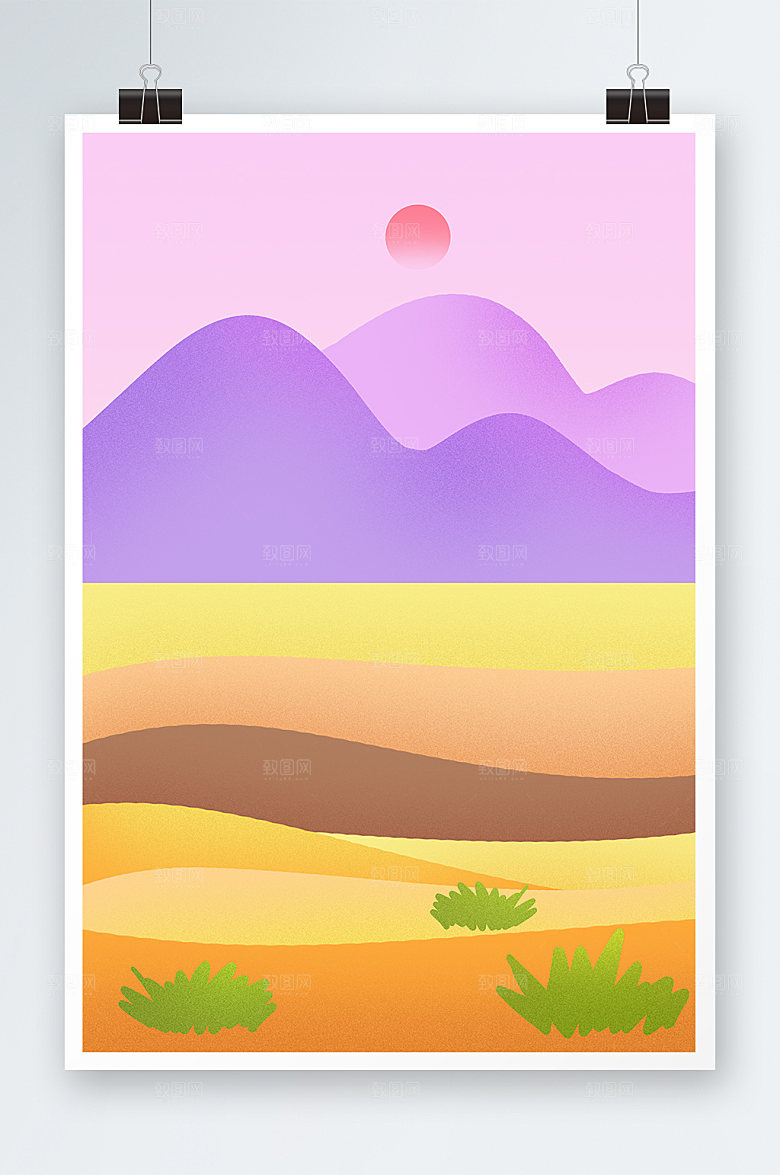 扁平风手绘卡通新疆风景插画背景