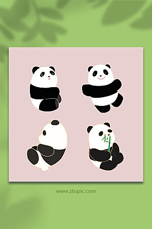 手绘卡通可爱熊猫插画动物元素