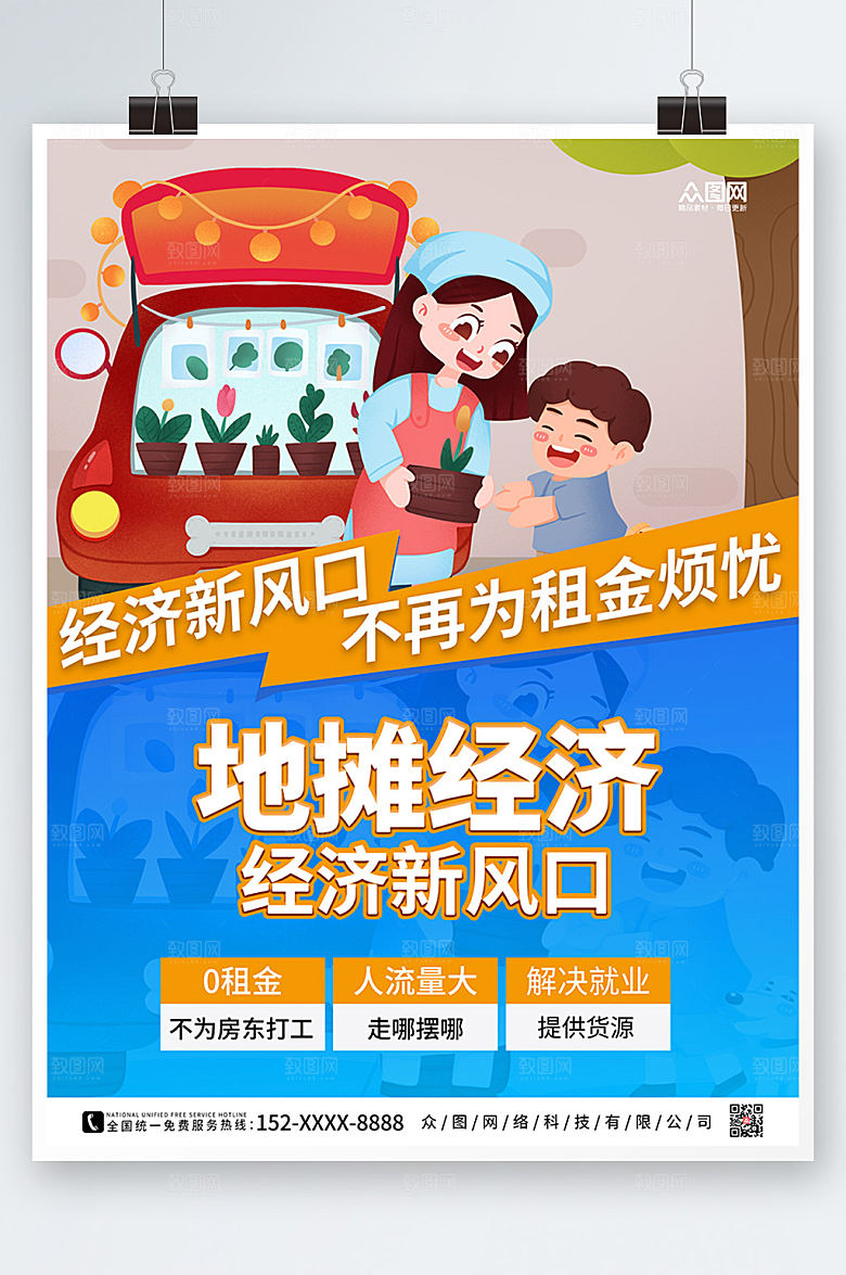 简约风地摊经济夜市摆摊海报
