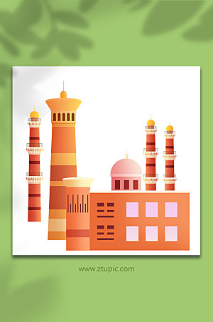 手绘新疆国际大巴扎城市插画元素