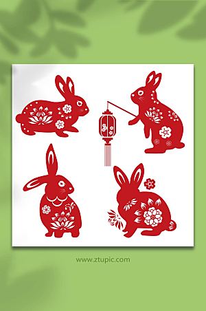 国潮手绘兔年兔子剪纸精美插画