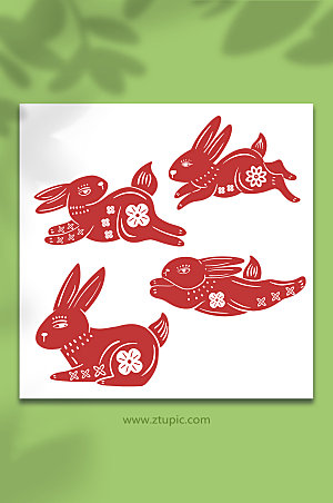 国潮中国风兔年兔子剪纸插画设计