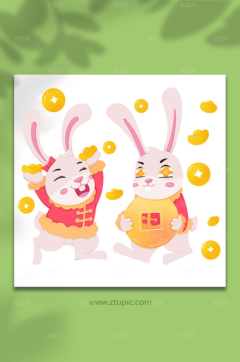 简约手绘招财进宝兔年精美插画