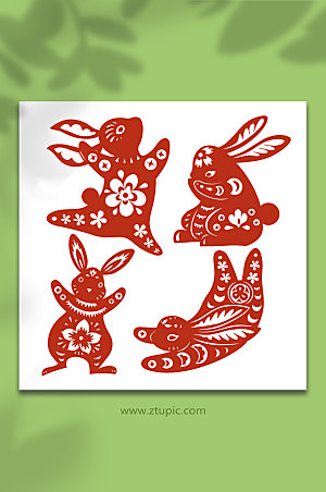 手绘中国风兔年兔子剪纸精美插画