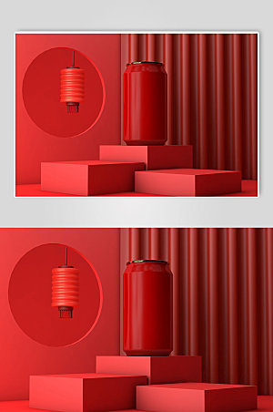 红色饮料易拉罐模型电商精美样机