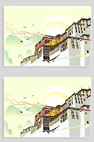 卡通西藏布达拉宫地标建筑精美插画
