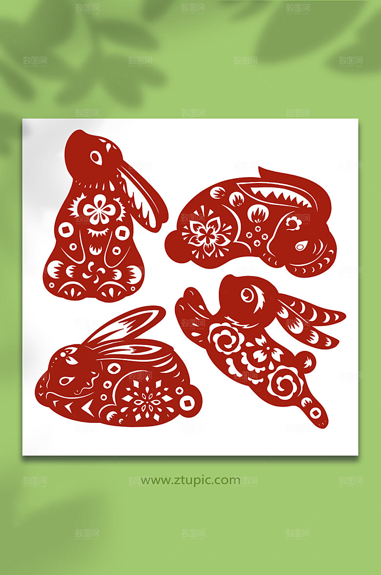 卡通中国风兔年兔子剪纸高端插画
