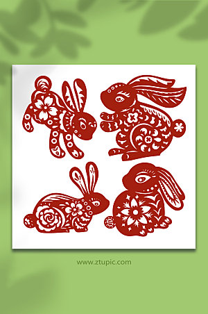 卡通中国风兔年兔子剪纸精美插画