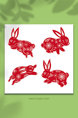 手绘卡通兔年兔子剪纸精美插画