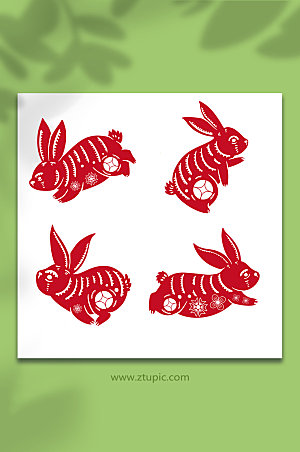 大气中国风兔年兔子剪纸手绘插画