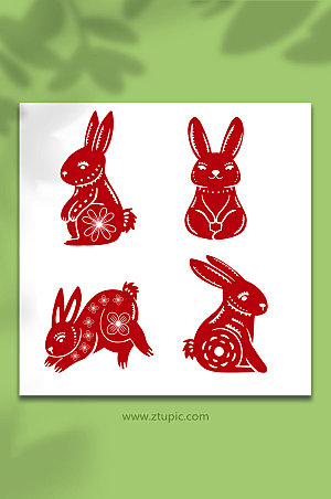 喜庆兔年中国风兔子剪纸高端插画