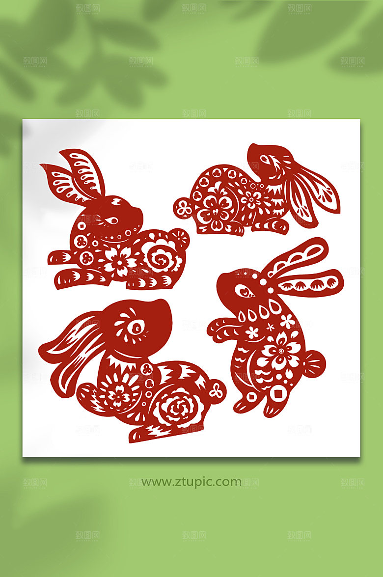中国风兔年兔子剪纸手绘卡通插画
