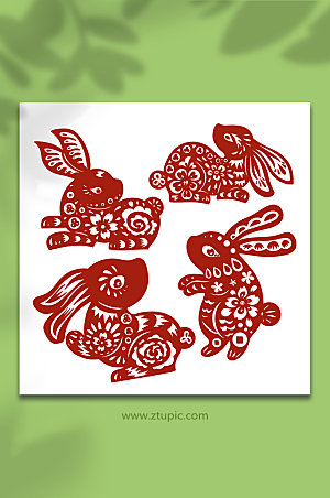 中国风兔年兔子剪纸手绘卡通插画