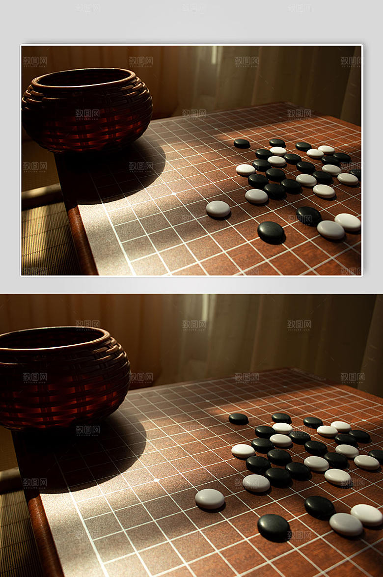 高端五子棋围棋盘风景精美摄影图