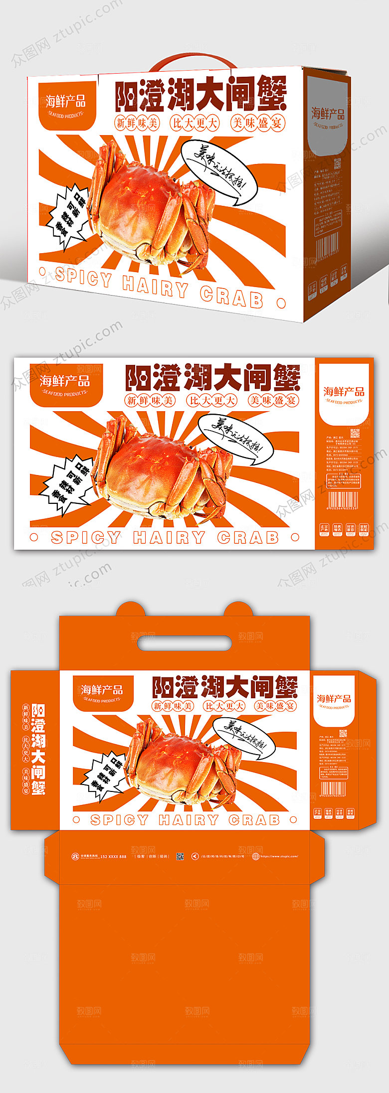 美味阳澄湖大闸蟹精美包装设计模版