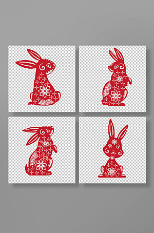 手绘中国风兔年兔子剪纸插画设计