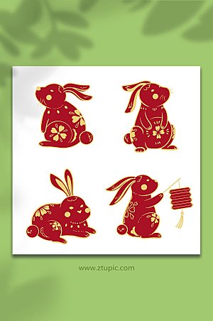 大气国潮兔子兔年原创元素插画